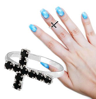 Anel de falange folheado a prata c/ cruz de strass