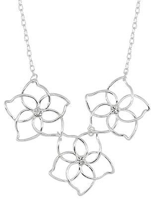 Gargantilha folheada a prata com flores e strass
